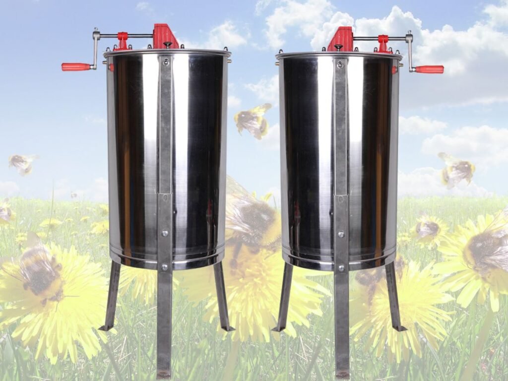 Community beekeepers using a 4-Frame Manual Honey Extractor in The NGO Development Project case study, highlighting sustainable honey extraction for rural development