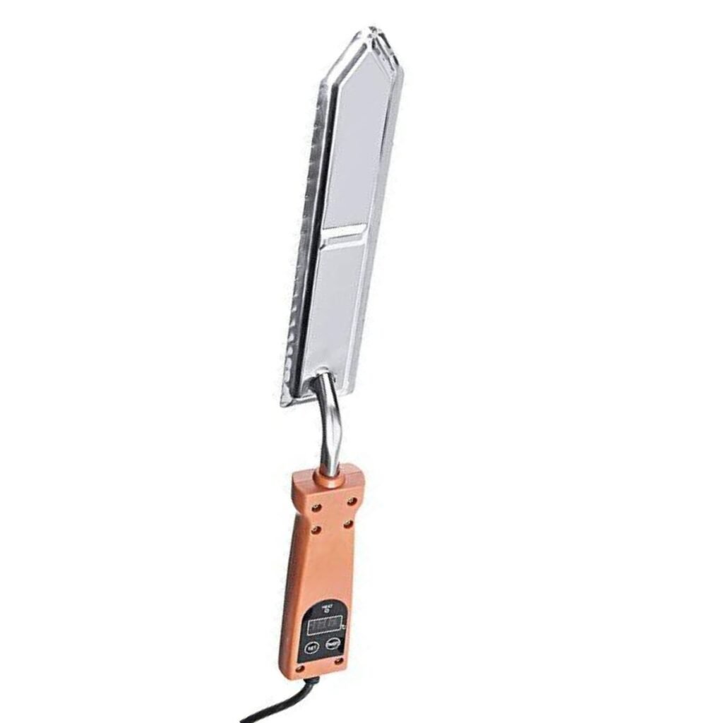 Side view of BBE-029 electric honey uncapping knife showing 304 stainless blade profile