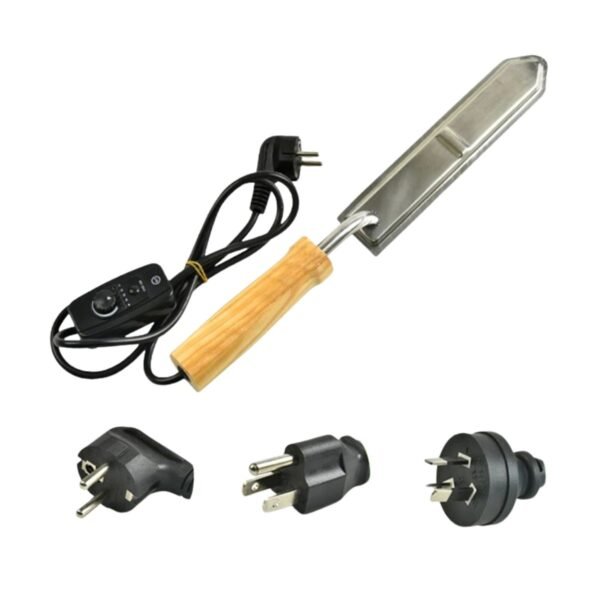 Electric uncapping knife with adjustable thermostat, stainless blade, and AU/US/EU/UK plug adapters for clean frame uncapping — BuzzBeeEquip.