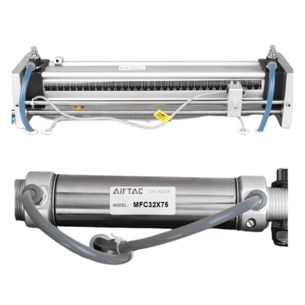 AirTAC pneumatic cylinder and stroke gauge used on BuzzBeeEquip BBE-PSHF-02 paste filling machine for consistent accuracy