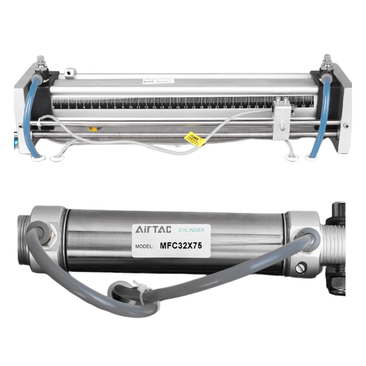AirTAC pneumatic cylinder and stroke gauge used on BuzzBeeEquip BBE-PSHF-02 paste filling machine for consistent accuracy