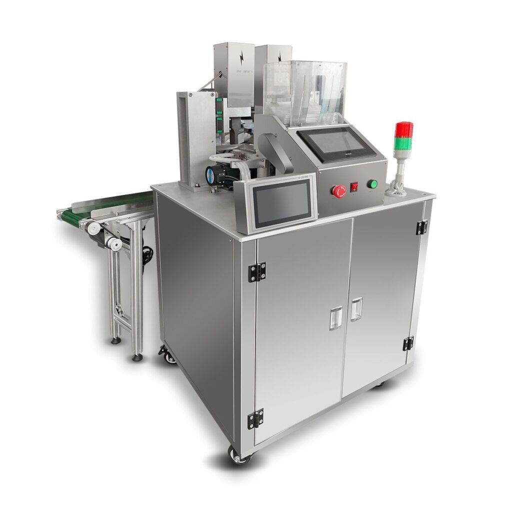 Automatic honey straw filling machine BBE-EAHF-1 with PLC touchscreen and safety tower light, factory-grade stainless cabinet