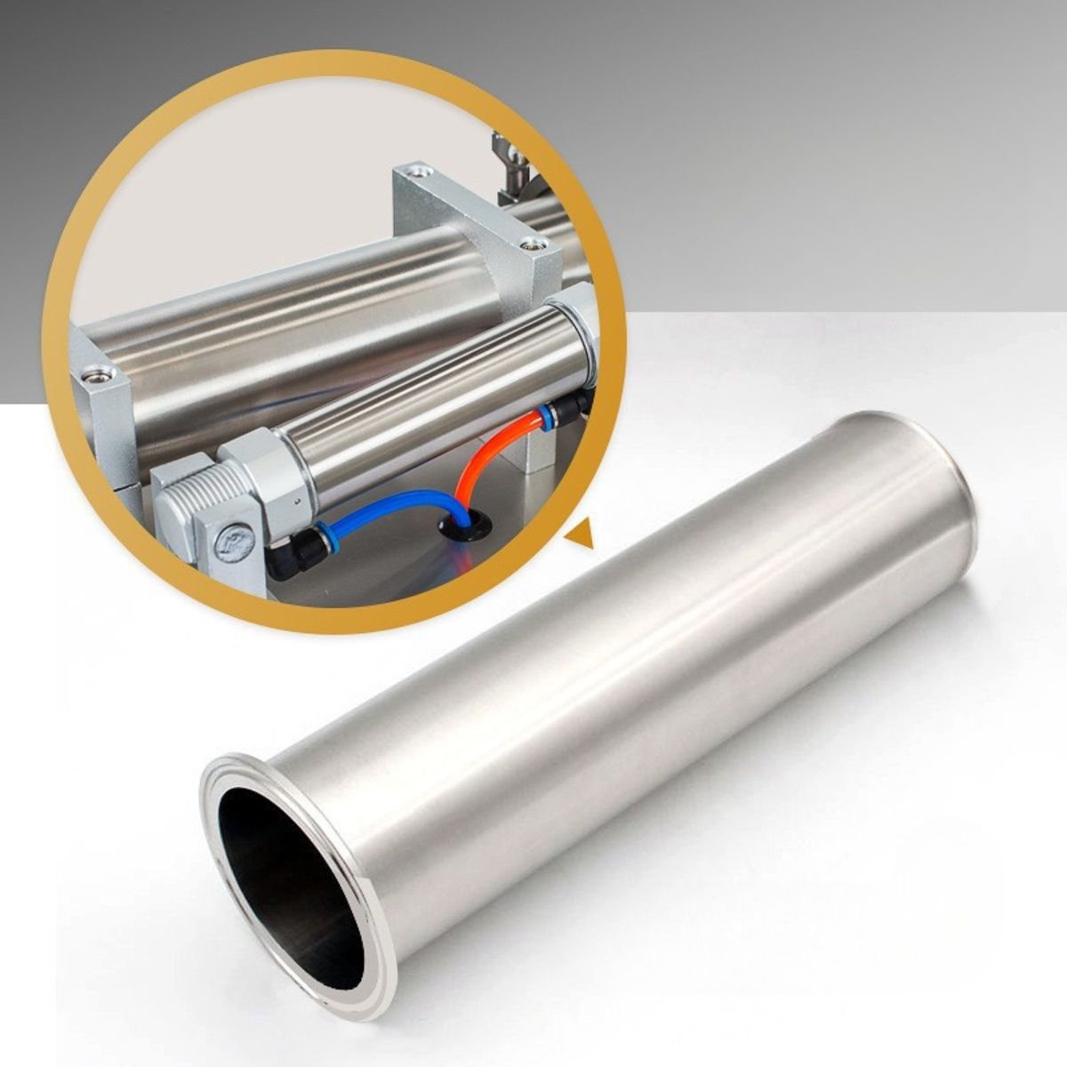 304 stainless piston cylinder for BuzzBeeEquip honey piston filler; smooth bore with FDA-grade seals for repeatable dosing