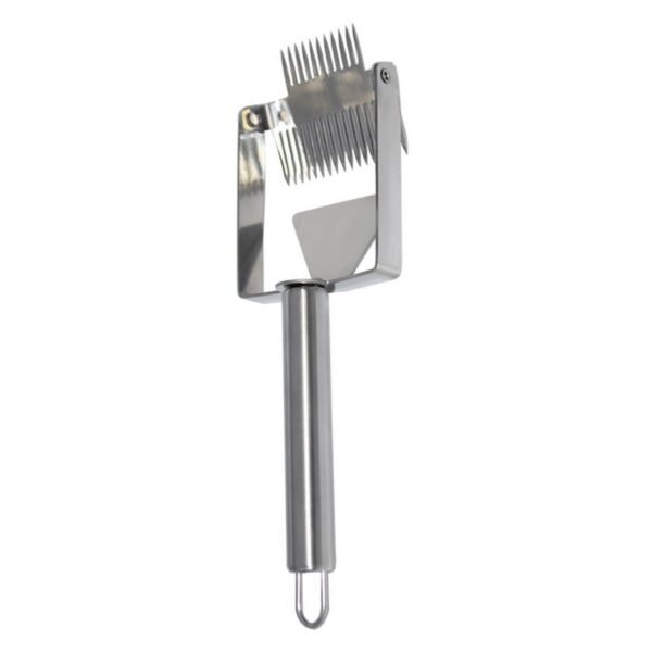 304 stainless uncapping fork showing adjustable tilt-head and precision tines; ergonomic tubular handle for secure grip in wet gloves