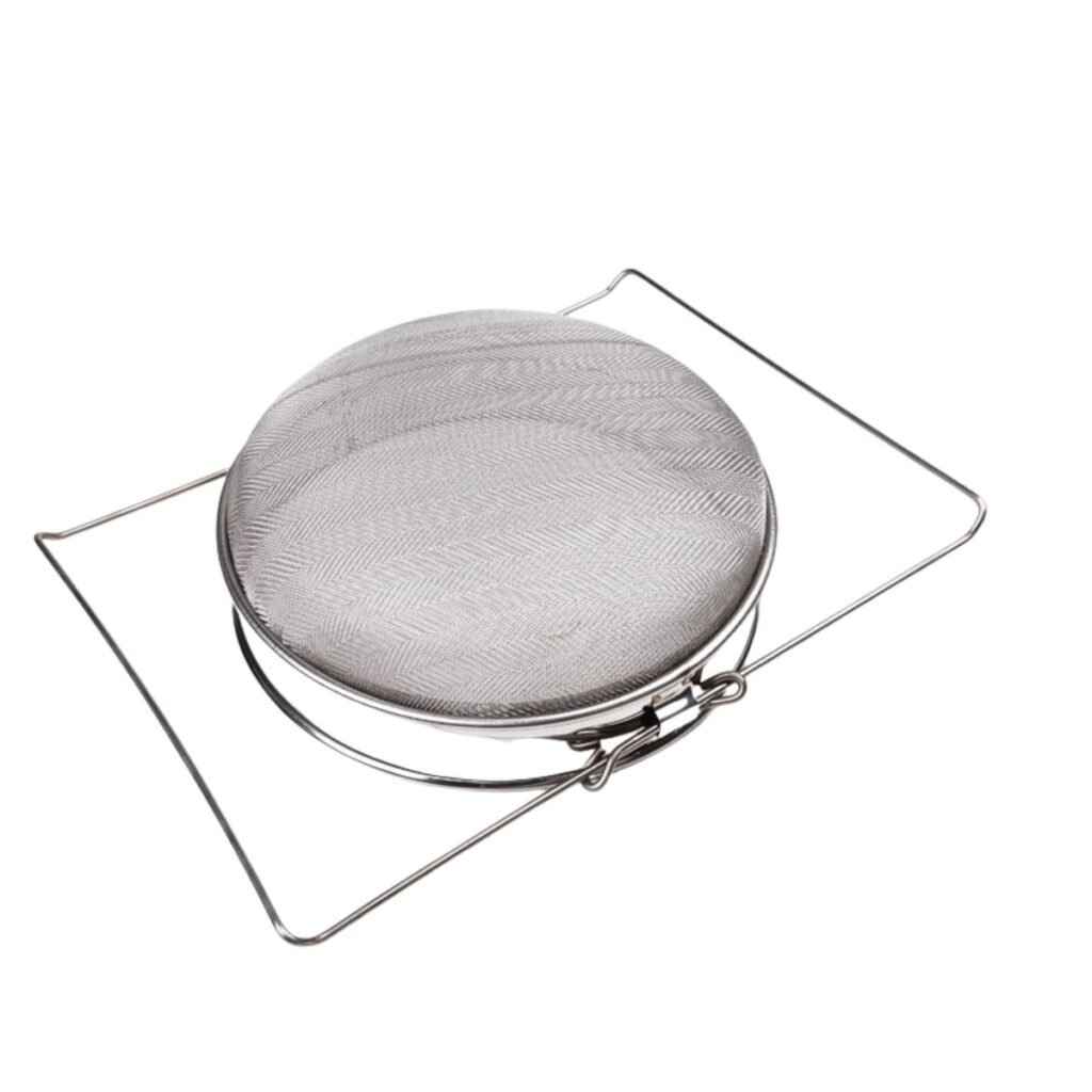 buzzbeeequip-double-sieve-honey-filter-adjustable-arms-locking-clip