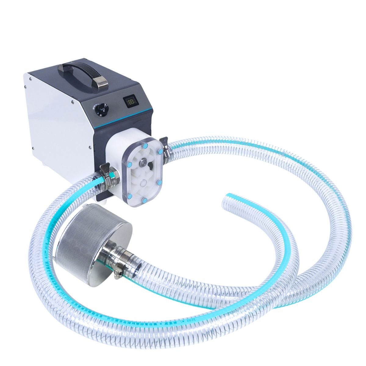 Honey filter transfer pump with 100-mesh stainless inlet screen and hose kit for filtering and transfer