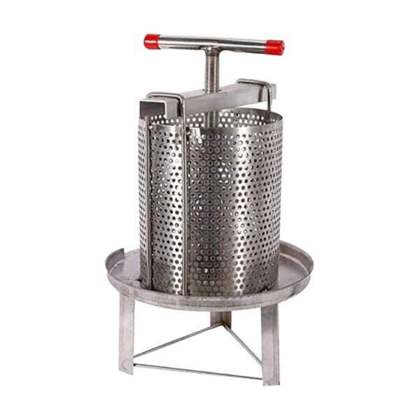 Perforated 304 stainless basket and drain area of manual honey press for crush-and-strain — BuzzBeeEquip