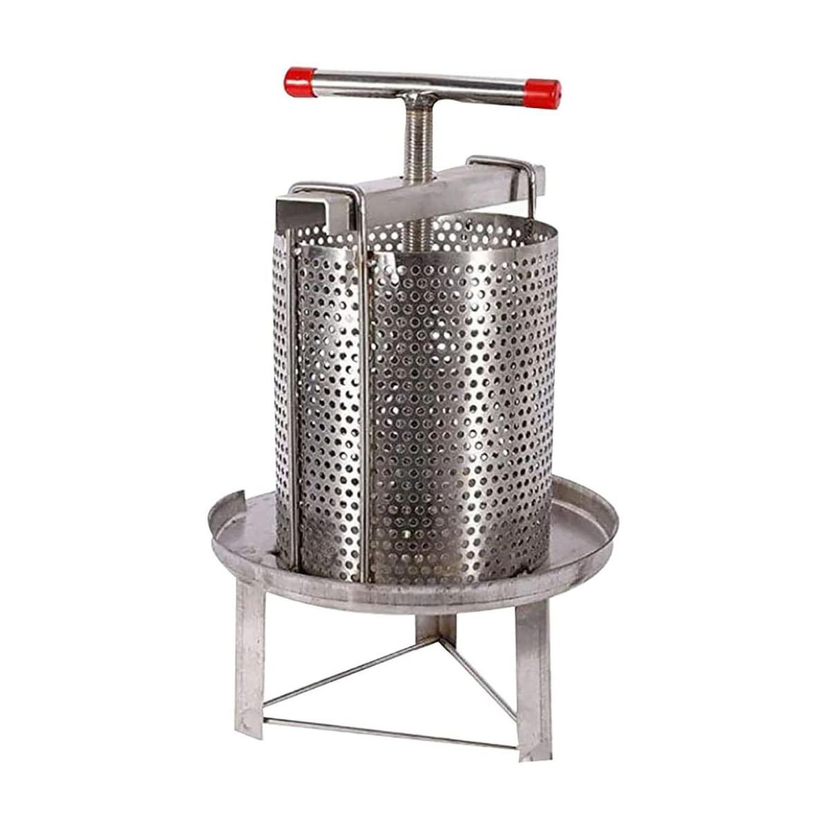 Perforated 304 stainless basket and drain area of manual honey press for crush-and-strain — BuzzBeeEquip