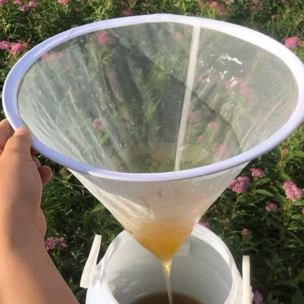 In use – nylon cone honey strainer