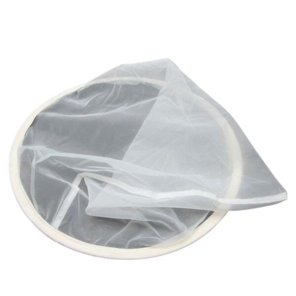 Close-up of rigid rim and fine nylon honey filter mesh showing smooth, washable surface