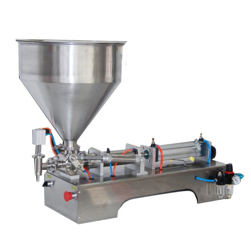 BuzzBeeEquip BBE-ESHF-01 semi-automatic honey filling machine, 304 stainless single-head piston with large hopper, 3–1000 ml, ≤1%