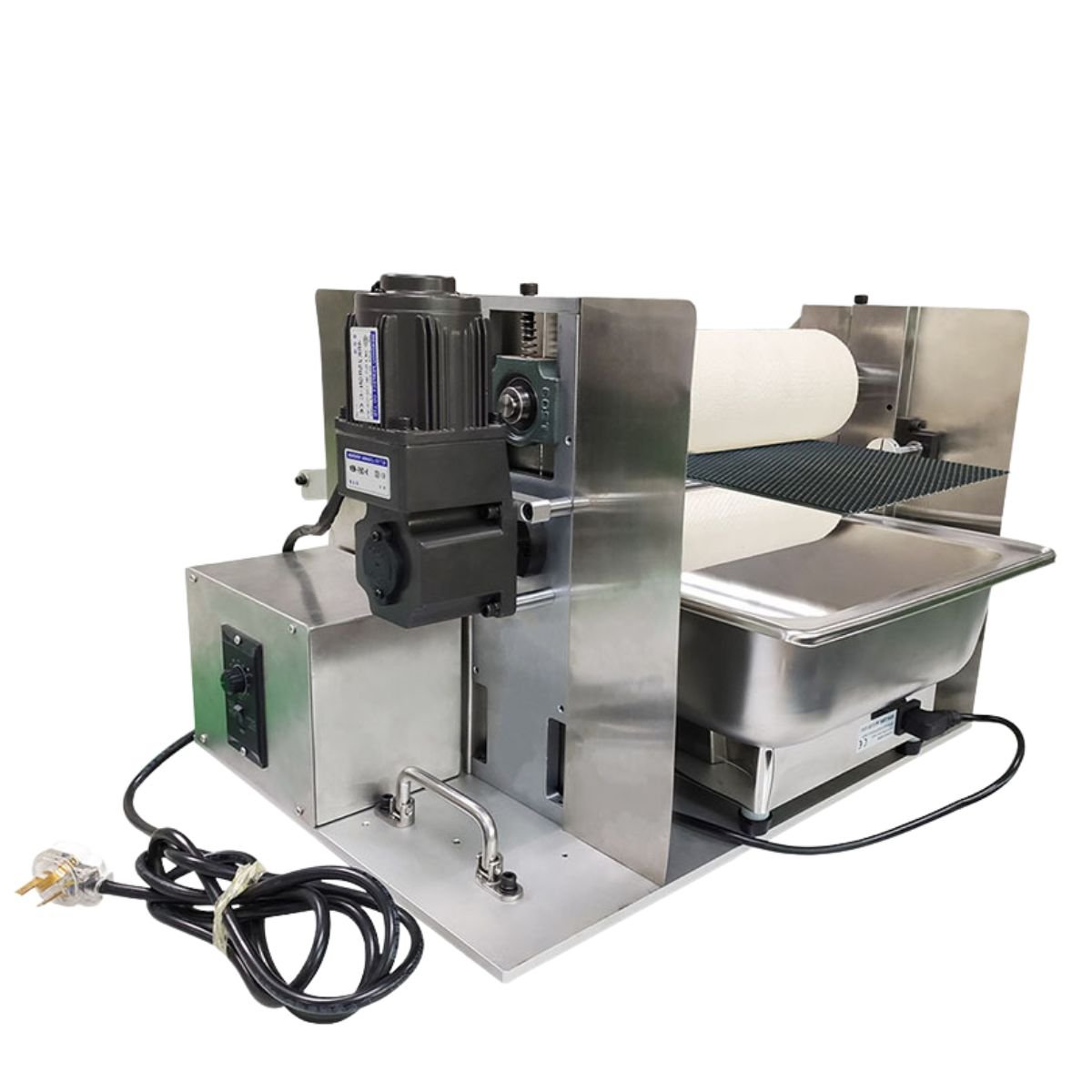 Commercial bee foundation waxer BBE-CFWA-03 with 110/220V motor drive and wiring; continuous-duty setup for global plugs.