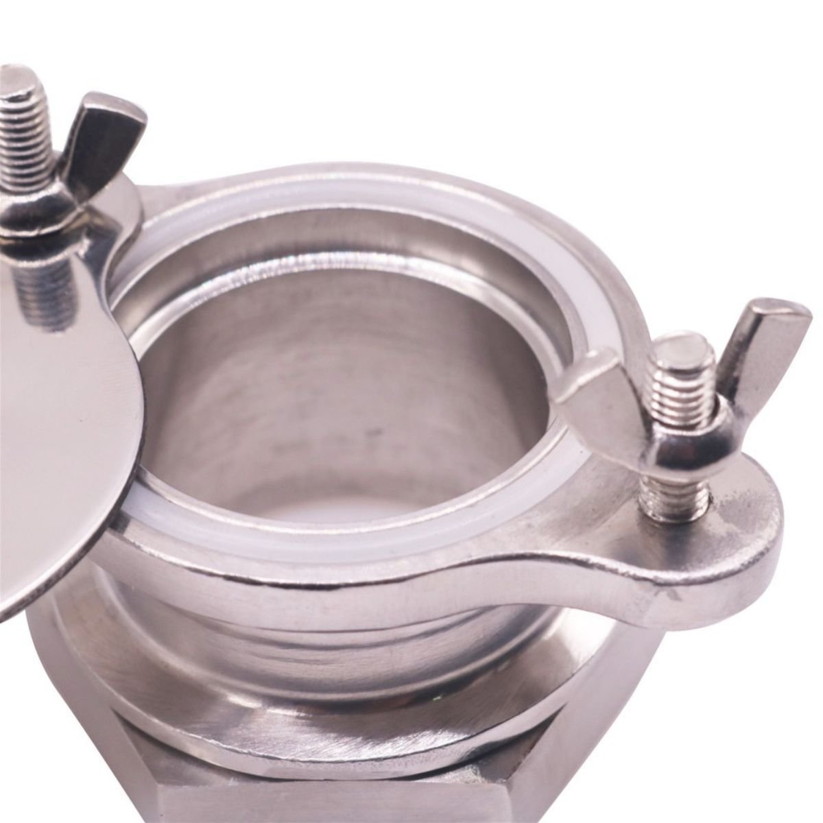 Heavy-duty 304 stainless steel honey gate with twin wing bolts, 48 mm OD