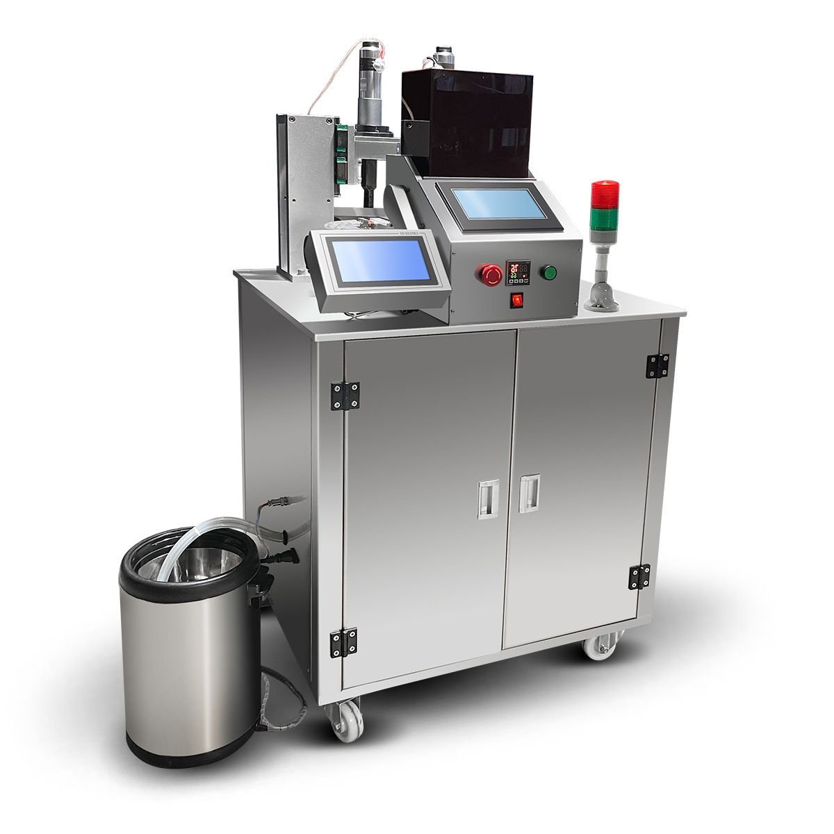Honey stick packing machine with auto cutting, dual touch screens and heated infeed tank, 220V 4kW
