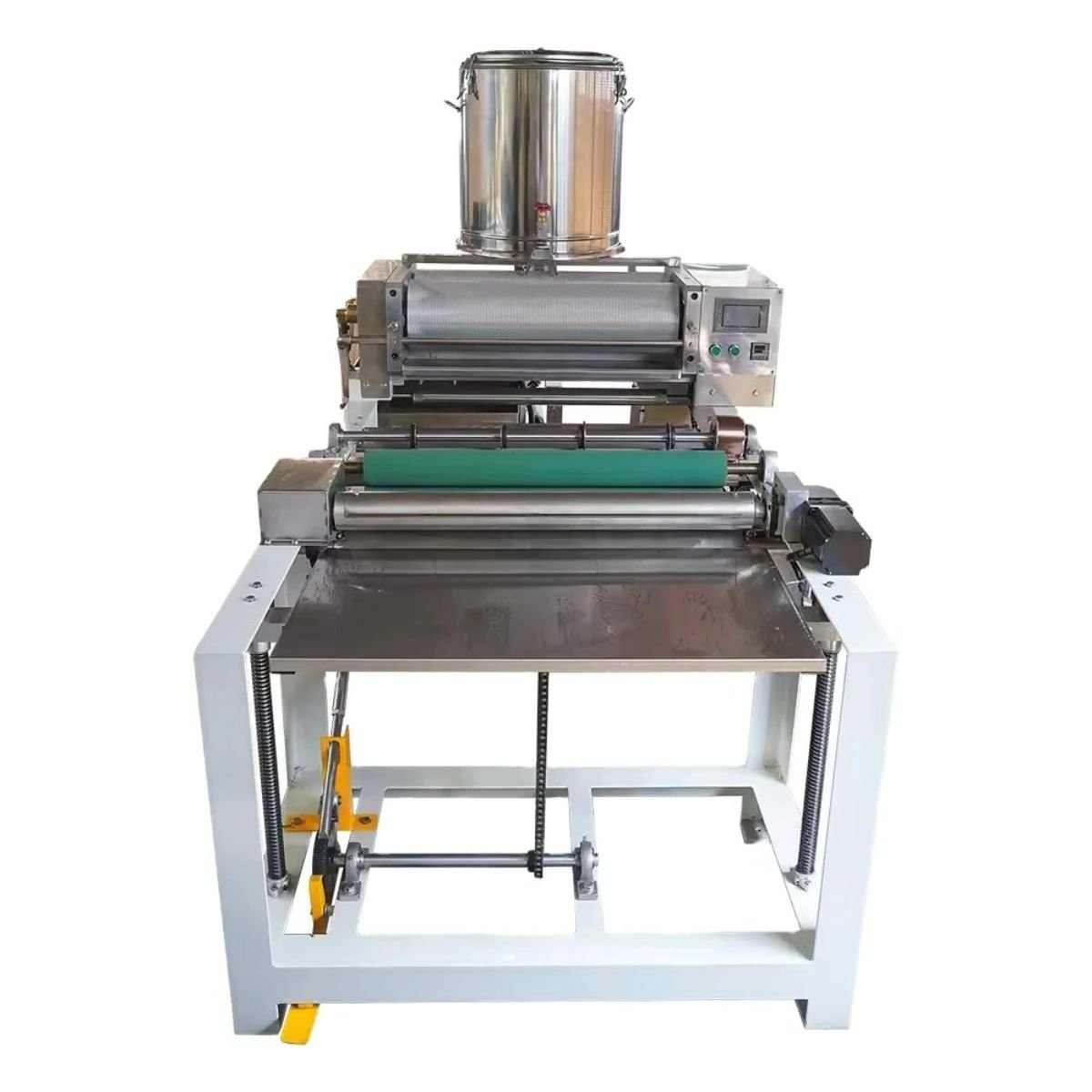 Automatic Beeswax Foundation Machine BBE-BWF-3 side profile – robust frame and roller layout for beeswax foundation sheet production.