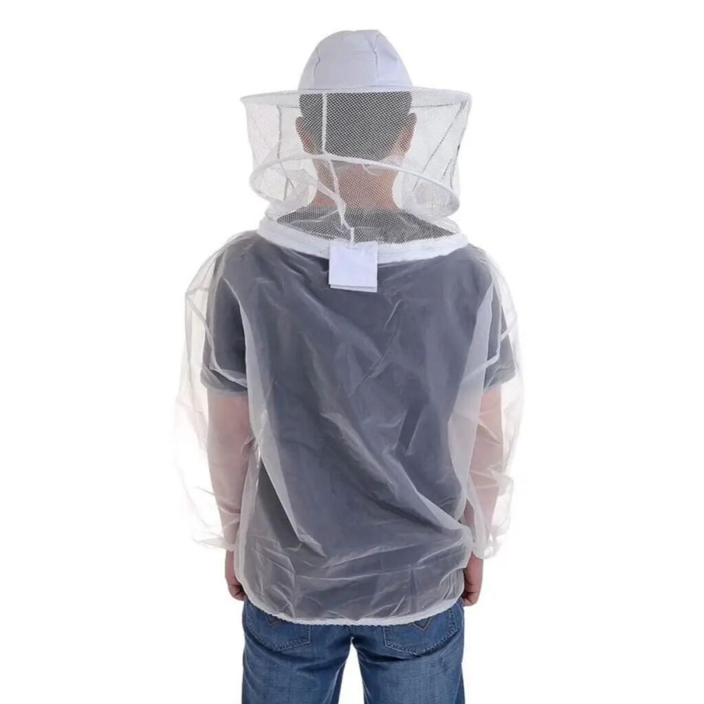 Bee jacket worn back view showing transparent veil and airflow mesh, BBE-VBJ02