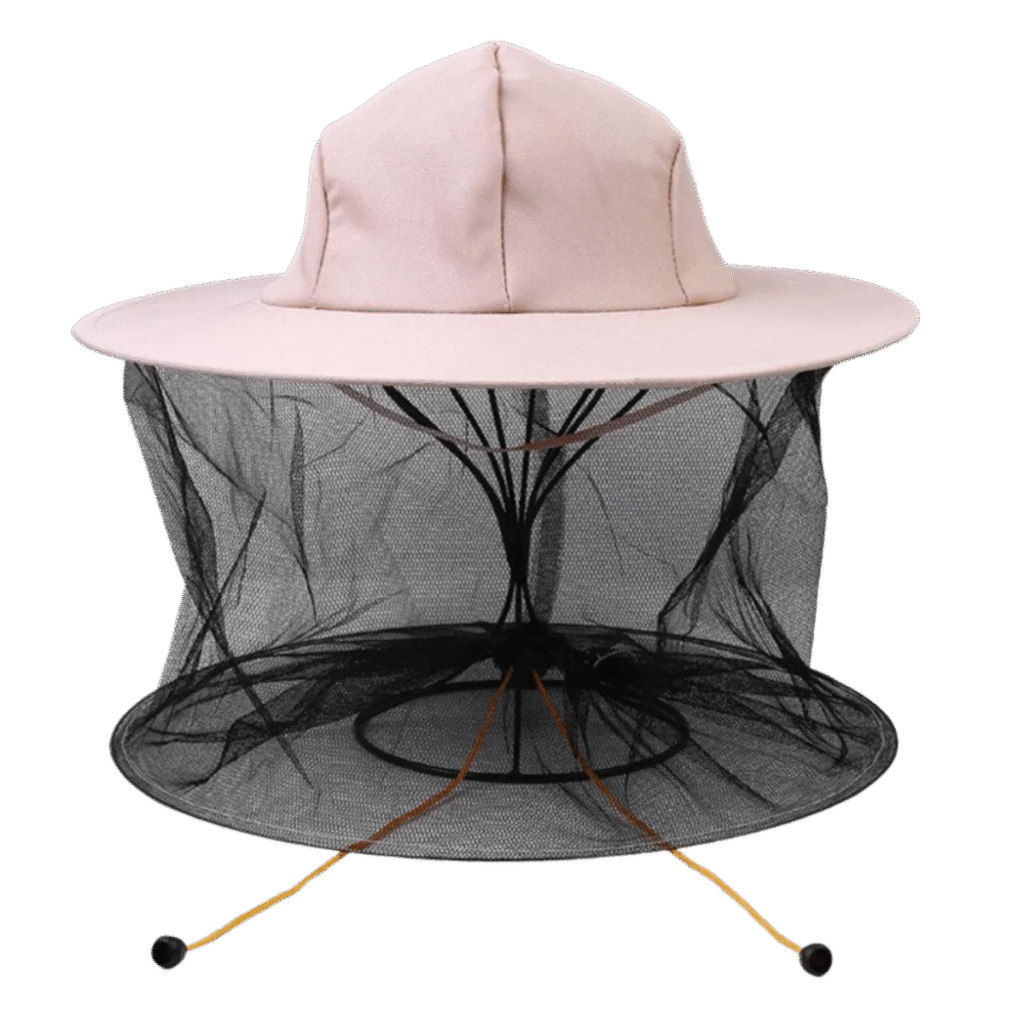 Front view of full face beekeeping hat with round beekeeping veil and wide brim, model BBE-CBH-02