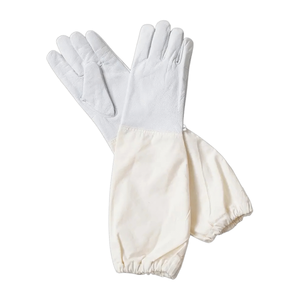 Superior dexterity goatskin beekeeping gloves BBE-GBG-01 with cotton gauntlets shown as a pair