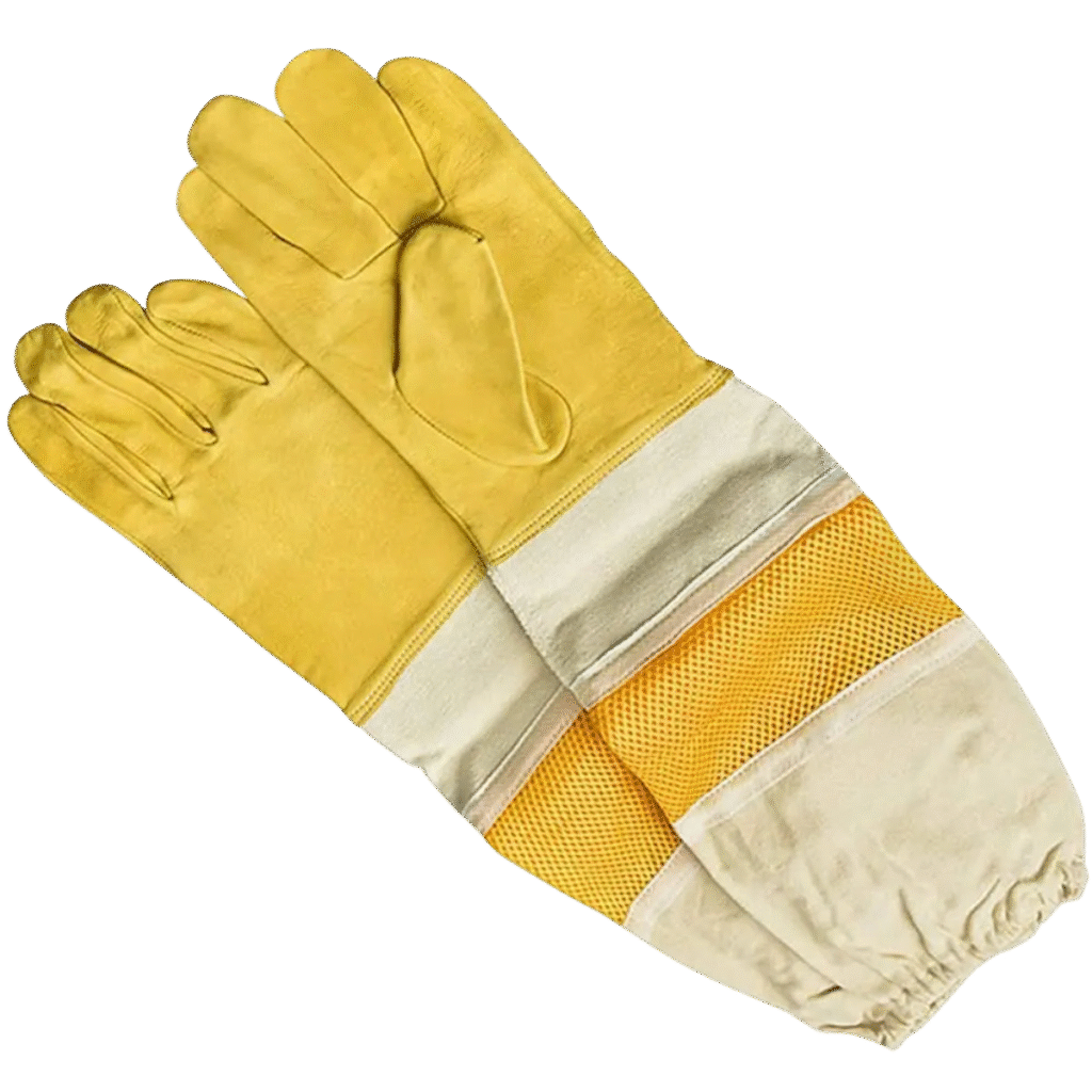 Goatskin beekeeping gloves BBE-GBG-02 with long ventilated sleeves laid flat for full view