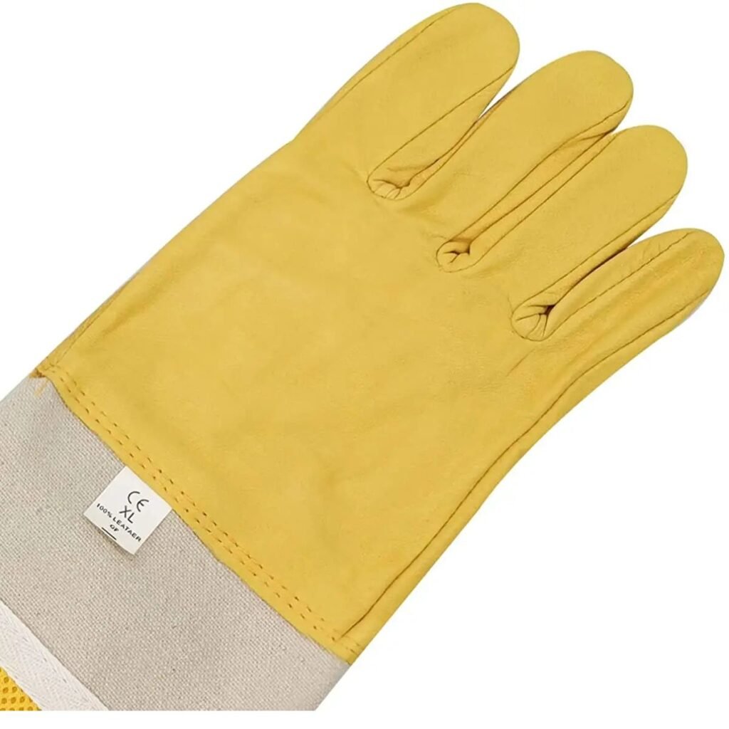 Close up of supple goatskin palm and fingers on beekeeping gloves BBE-GBG-02 for high dexterity